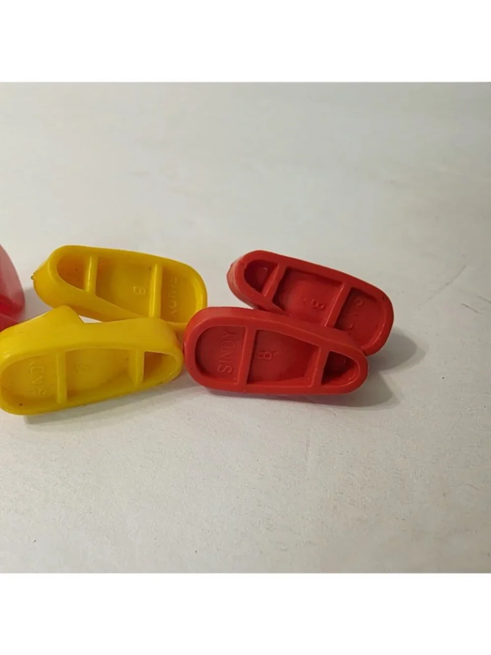 3 Pair Vtg Marx Sindy Doll 2 Red 1 Yellow Shoes Slip on Mules Clogs Slippers